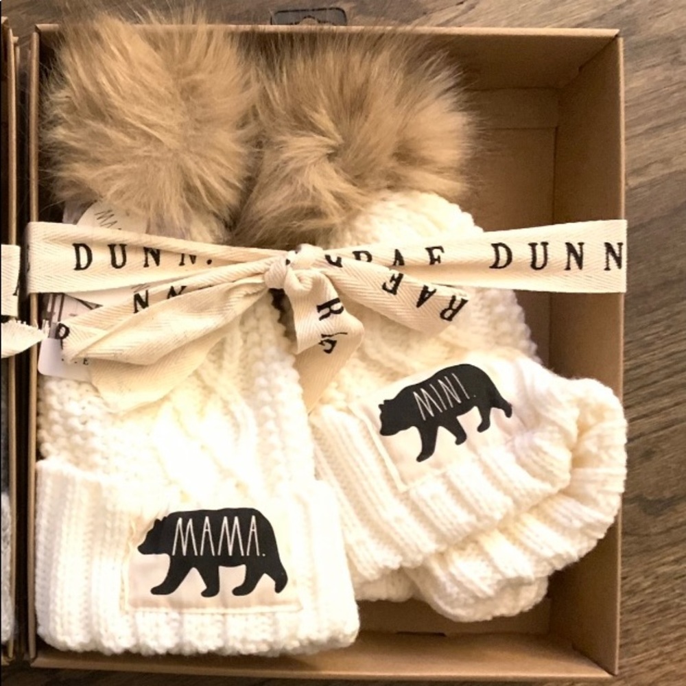 NEW Rae Dunn mama bear and mini bear Pom Pom hats